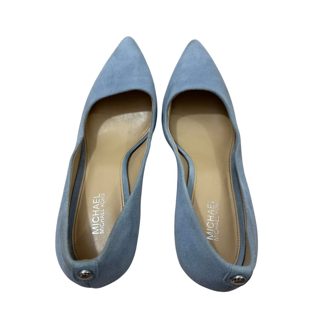Michael Kors Dorothy Flex Pumps Light Blue Suede Pointed Toe Heels Womens 6.5M